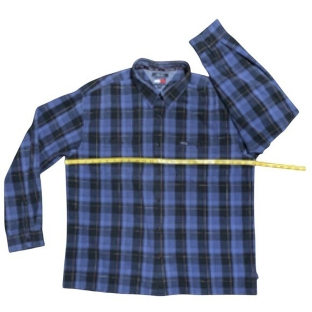 Tommy Jeans Mens XXL Blue Plaid Flannel Button Down Casual Shirt Excellent - Picture 3 of 8